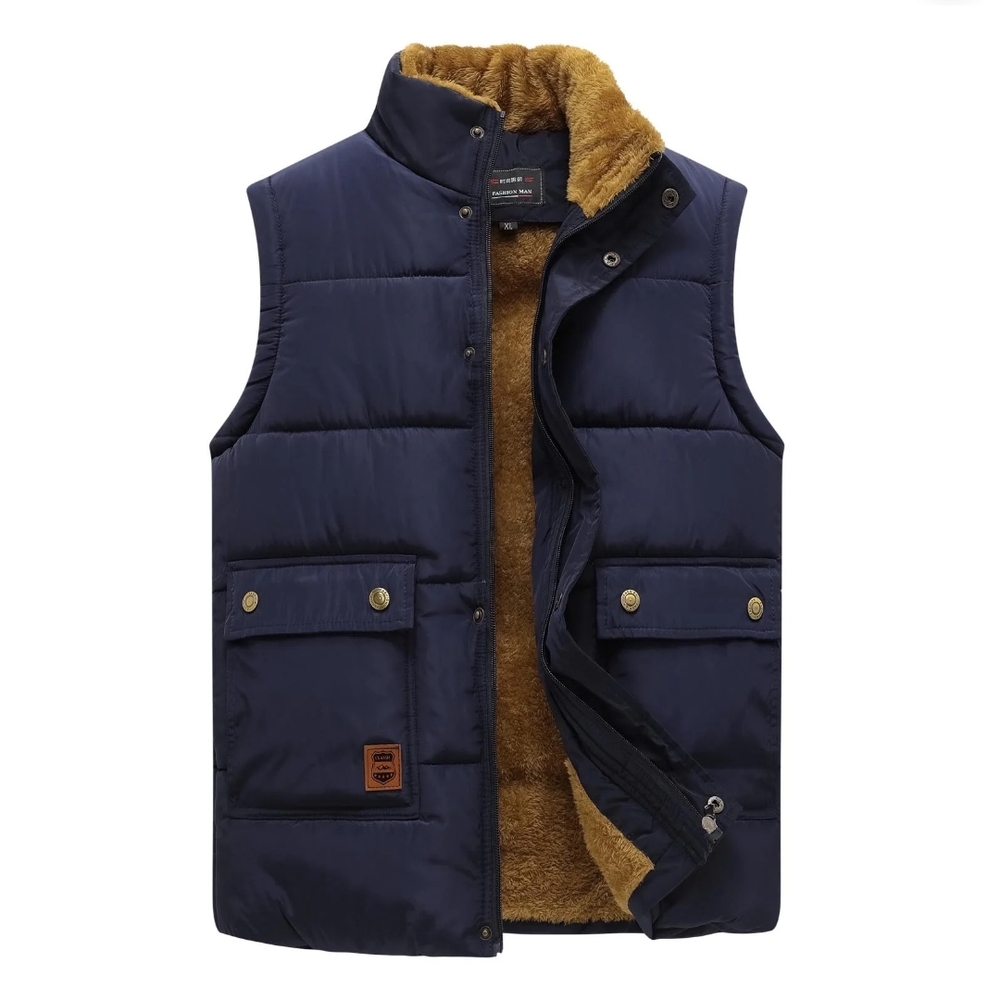 Men's Dark Blue Quilted Vest with Warm Lining 0062